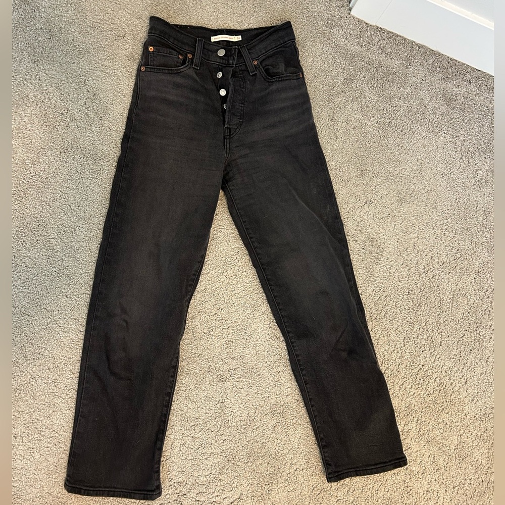 Levi's Ribcage Straight Ankle Jeans — Washed Black - Picture 6 of 7